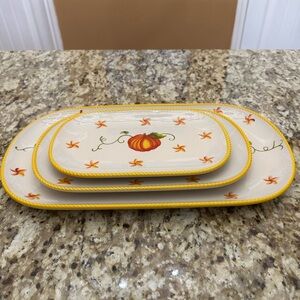 Temp-Tations Pumpkin Motif Platter Set - Cream and Orange